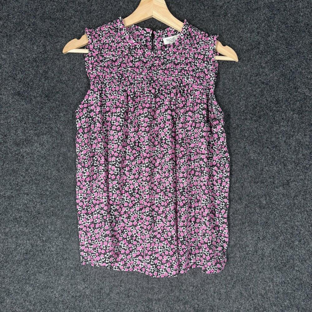 Rachel Zoe Blouse Women XS Black Floral Sleeveless Wide Strap Hook & Eye Casual